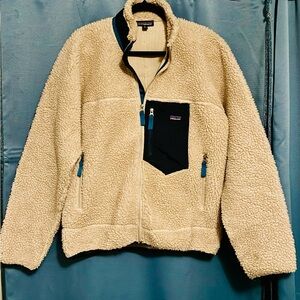 Patagonia Cream Sherpa Jacket with Black Chest Pocket